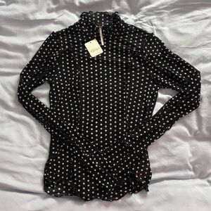 Free People Black and White Polka Dot Mesh
